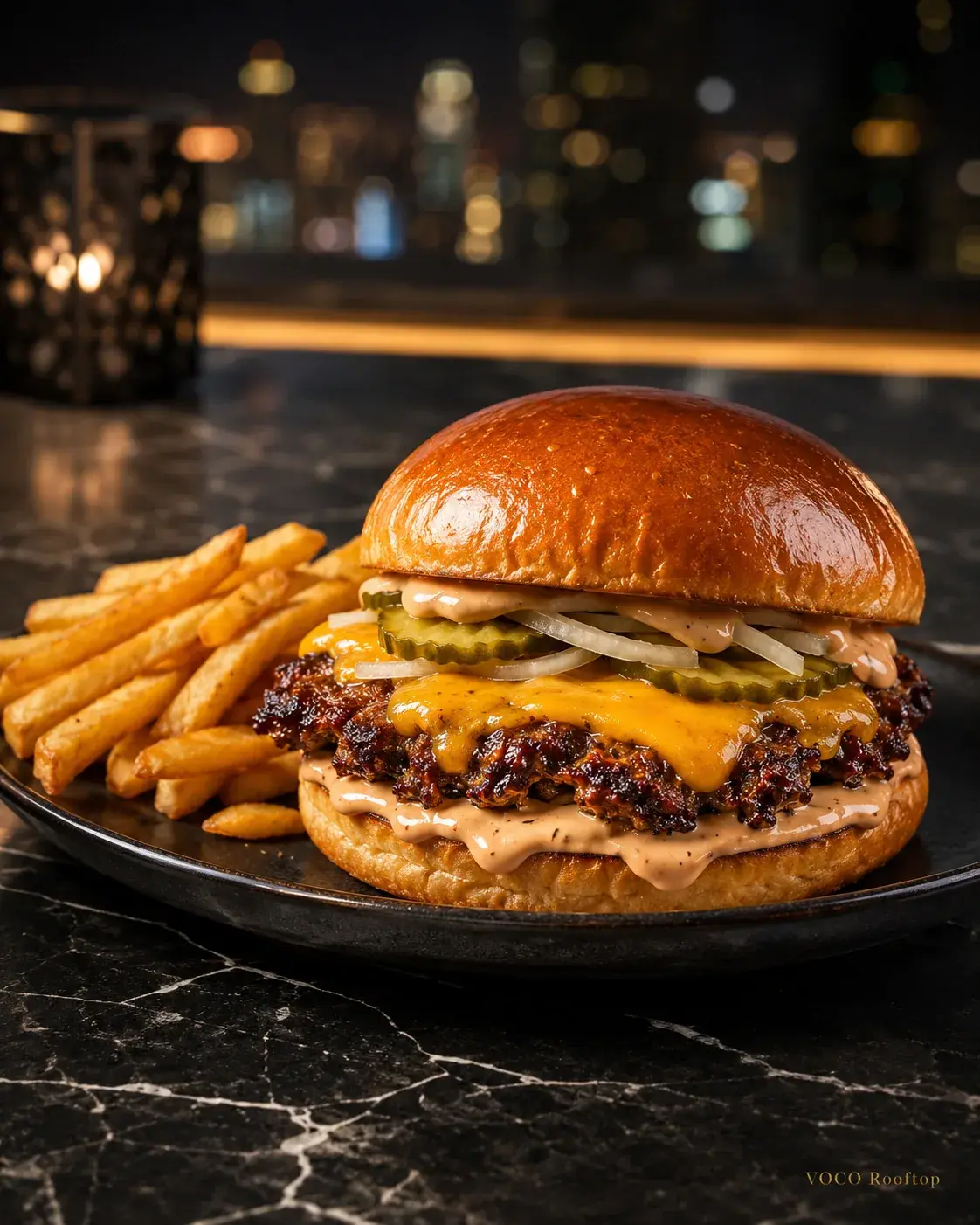 Beef Smash Burger at VOCO Rooftop Lahore