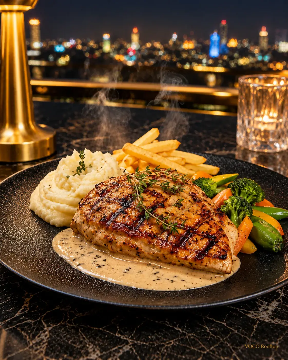 Grilled Chicken Steak at VOCO Rooftop Lahore