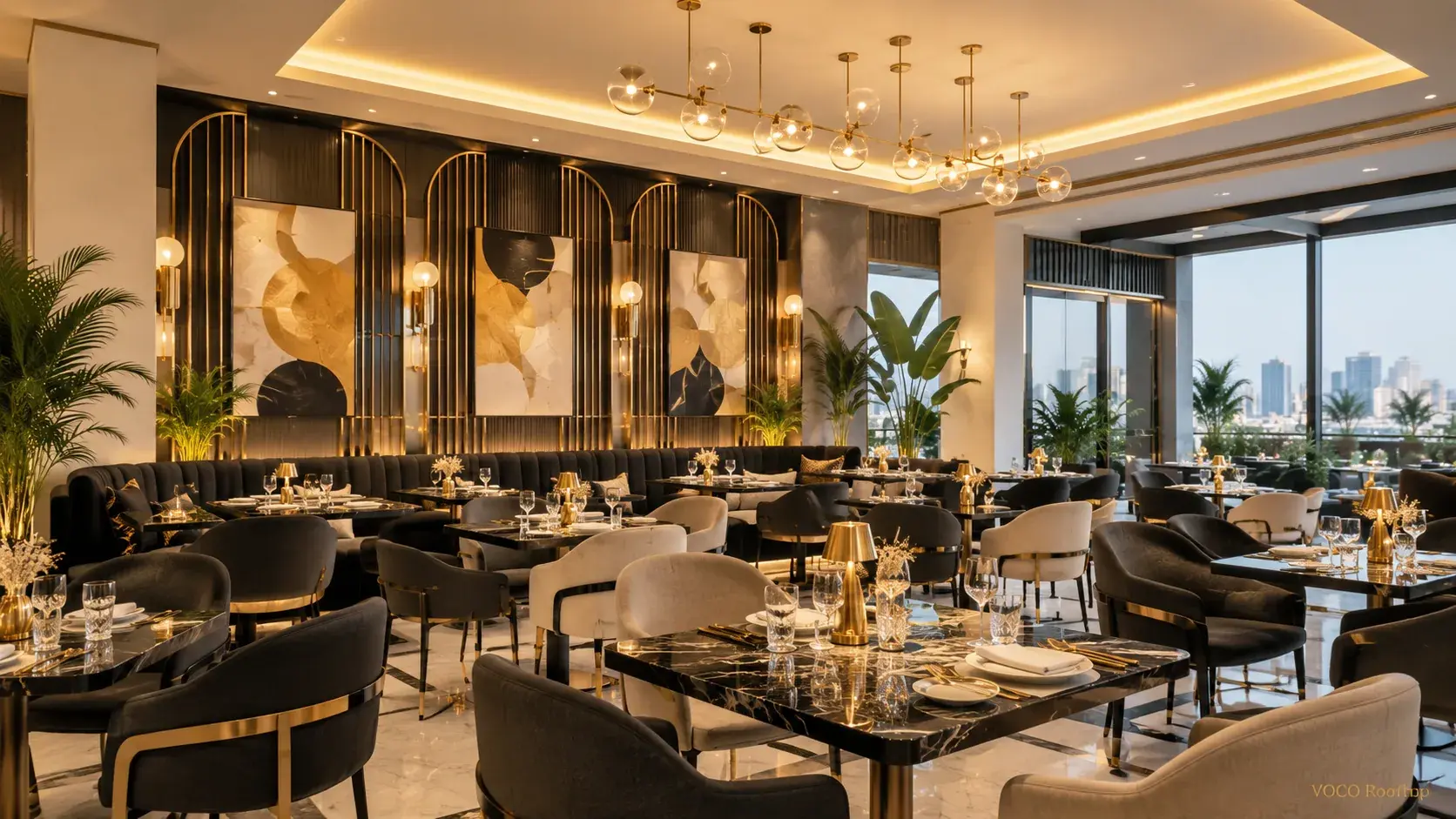 Premium interior seating at VOCO Rooftop