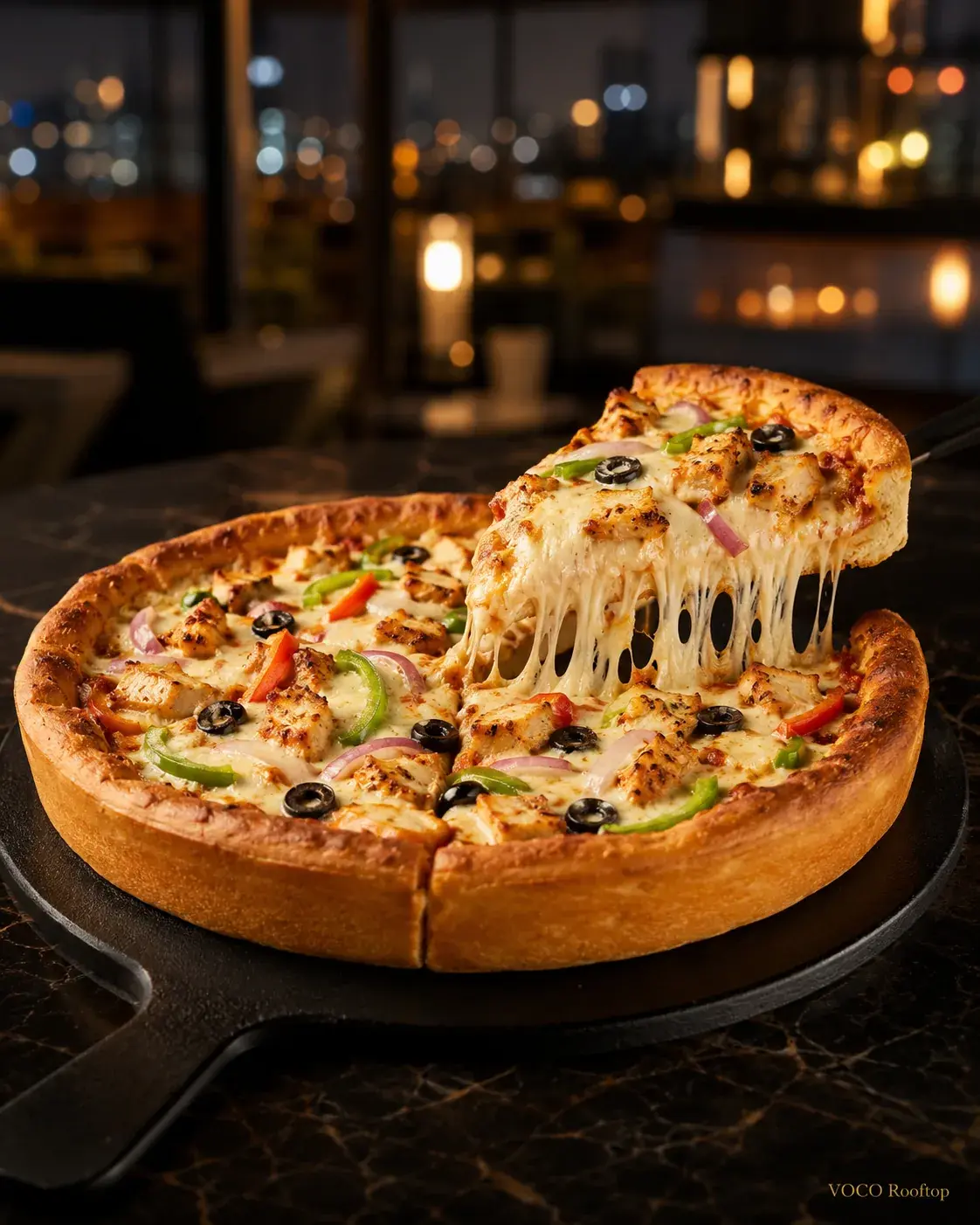 Smoked Chicken Pizza at VOCO Rooftop Lahore